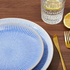 Pokini Ceramic Dinnerware Sets, Handmade Reactive Glaze Plates and Bowls Sets, Highly Chip and Crack Resistant Dish Set, Distinctive Granulated Surface Dishwasher & Microwave Safe Service for 4