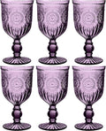 Yungala Purple Wine Glasses set of 6 purple goblets. GLASS goblets for wine, water or cocktails, vintage glassware and DISHWASHER SAFE, colorful glassware.