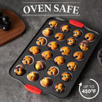 Tiawudi Mini Muffin Pan, 24 Cavity Cupcake Pan, Nonstick Baking Pan, Heavy Duty Small Muffin Tin with Silicone Grip Handles