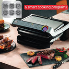 T-Fal OptiGrill Stainless Steel Electric Grill, 4 Servings, 6 Automatic Cooking Modes, Intelligent Grilling, Rare to Well-Done, Panini Press, Nonstick Removable Plates, Indoor, Silver