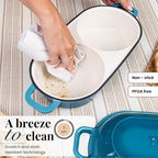 Dutch Oven For Sourdough Bread Baking – Enamelled Cast Iron Bread Loaf Pot – 500°F Oven Safe Non Stick Bread Pot – Double Round Loaf Space, 16.5cm Diameter, Light Blue, – by Nuovva