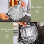 E-far 6QT Stainless Steel Colander with Handle - Square Metal Kitchen Strainer for Pasta & Vegetable Draining, Micro-Perforated & Elevated Feet, Dishwasher Safe