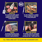 Grillers Choice -Grill Accessories for Outdoor Grill-4 pc -Grilling Tools. Commercial Professional Barbecue Set. Heavy Duty and Strong. BBQ Thongs, Fork, Spatula, Baster by Grillers Choice