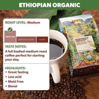 Low Acid Organic Coffee – Whole Bean, Mold-Free & Stomach Friendly by Java Planet, Ethiopian Single Origin Coffee, Medium Roast, Smooth Full Flavored, 5LB Bag