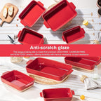 Dafuceramic Casserole Dishes for Oven, Baking Dishes, Ceramic Bakeware Sets of 4, Rectangular Baking Pan Set with Handles for Baking, Casserole, Kitchen, Wedding Gift (Red Yellow)