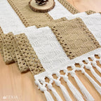 FEXIA Boho Table Runner with Tassels for Home Decor Farmhouse Rustic Table Runner Macrame Burlap Woven Dinning Decoration for Living Room Bridal Shower Independence Day Decorations(12x72 Inches)