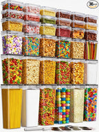 KEMETHY 36 PCS Airtight Food Storage Containers with Lids, Kitchen Pantry Organization and Storage, BPA-Free Plastic Scale Food Canisters for Cereal, Flour, Sugar, Dry Food, Include Labels & Marker