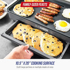Blue Diamond 20” x 10.5” Extra Large Electric Griddle, Healthy Ceramic Nonstick Surface, Non-Toxic PFAS-Free, Temperature Control, Family Friendly, Removable Drip Tray, Easy Clean, Graphite