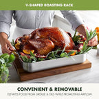 GreenPan Reserve 16" x 13" Tri-Ply Stainless Steel Roasting Pan with Roaster Rack, Multiclad Cookware, Induction Suitable, Gold Stainless Steel Handles, Dishwasher & Oven Safe, Silver
