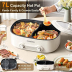 Stariver 7L Electric Hot Pot with Divider, 2-Temp Control (Separate Settings per Side) Shabu Shabu Pot, Non-Stick Hotpot Pot Electric, Perfect for Family Dinners & Parties