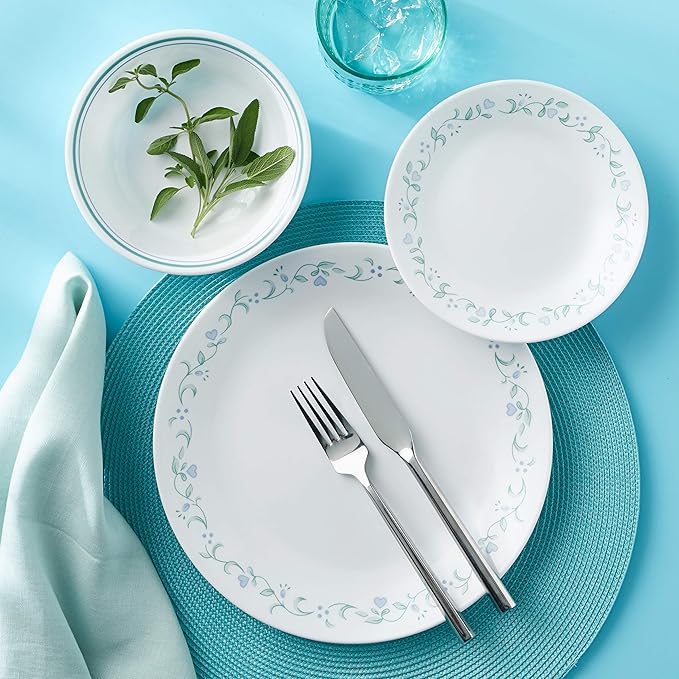 Corelle Vitrelle 18-Piece Service for 6 Dinnerware Set Triple Layer Glass and Chip Resistant, Lightweight Round Plates and Bowls Set, Country Cottage