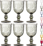 Yungala Smokey Black Wine Glasses Set of 6 Vintage Hobnail Goblets 10 oz Dishwasher Safe