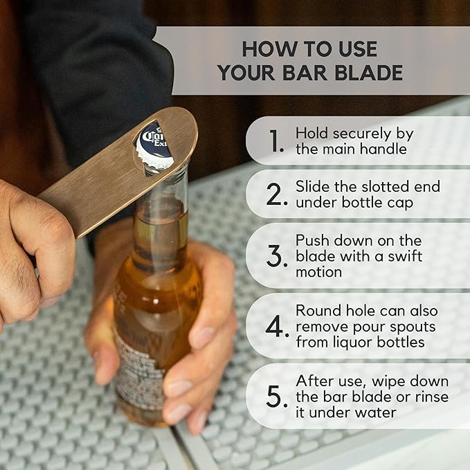 A Bar Above Bottle Opener, Bartender Tool, Flat Bar Blade Speed Opener, Heavy Stainless Steel Beer Cap Lifter With Thumb Hole, Dishwasher Safe Rust Resistant, Bartender Accessories, Gold, Pack of 3