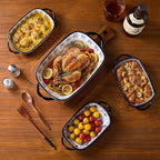 Ceramic Casserole Dishes for Oven, Hand-painted Polish Pottery Baking Dish Set of 2, 0.8QT / 2QT Porcelain Casserole Dish with Handles, Baking Pan Lasagna Pan, Gift for Family/Friend (Yellow)
