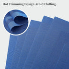 Leetaltree Blue Frame Placemats Set of 6 - Heat Resistant Non-Slip Place mats for Dining Table, Washable Durable PVC Vinyl Woven Table Mats（Blue Frame, 6）