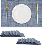 Leetaltree Deep Navy Woven Placemats Set of 12 - Heat Resistant Non-Slip Place mats for Dining Table, Washable Durable PVC Vinyl Woven Table Mats(Deep Navy, 12)