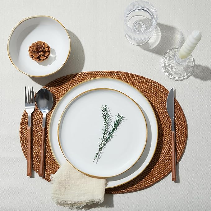 Pokini 32 Piece White Dinnerware Set with Pasta Bowls, Reactive Glaze Stoneware for 8 | Perfect for Multi‑Course Dinners, Hosting Large Groups, Holiday Serving Needs
