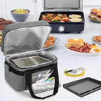 LUXJA Indoor Grill Carrying Bag with Bottom Pad Compatible with Ninja Sizzle GR101 Smokeless Grill, Double Layer Electric Grill Bag with Plates Section (Bag Only), Gray