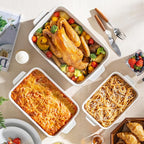 MALACASA Casserole Dishes for Oven, Ceramic Baking Dishes Set of 3, Baking Pan Casserole Dish Set, Rectangular Lasagna Pan Deep with Handles for Baking, Khaki White (14.5''/13''/10.5''), Series TARA