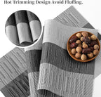Leetaltree Grey with White Striped Placemats Set of 4 - Heat Resistant Non-Slip Place mats for Dining Table, Washable Durable PVC Vinyl Woven Table Mats（Grey Stripe, 4）