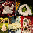 LEAFICO Reusable Produce Bags – 100% Cotton Mesh & Solid Hybrid (Medium 10x12 inch 6 Pcs) – Reusable Grocery Bags for Apples, Carrots, Bulk Vegetables – Washable, Plastic-Free, Breathable, Zero Waste