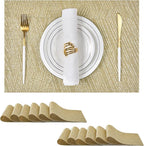 Leetaltree Gold Placemats Set of 12 - Heat Resistant Non-Slip Place mats for Dining Table, Washable Durable PVC Vinyl Woven Table Mats(Luxury Gold, 12)