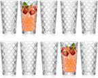 Glaver's Drinking Glasses - Set of 10-14oz. Highball Glass Cups - Dishwasher Safe Cocktail - Diamond Cut Shape - Tall Beer Glasses, Water Glasses, Bar Glass, Wine, Juice, Iced Tea