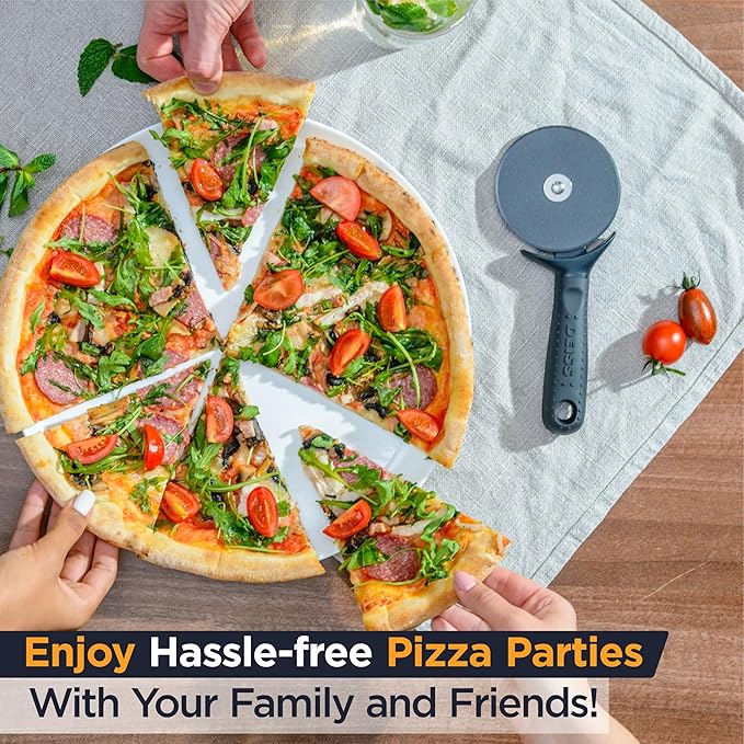 Deiss Lux Heavy Duty Pizza Cutter With Wheel Slicer- Stainless Steel Sharp Smooth Pizza Cutter Wheel With Easy Grip Non-Slip Handle, Dishwasher Safe (BLACK)