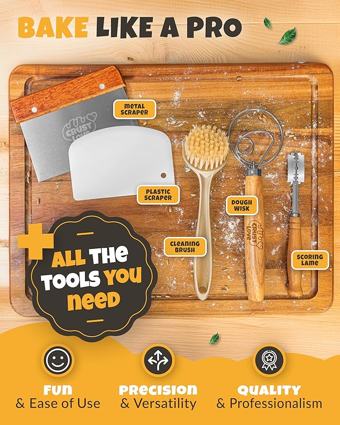 CRUSTLOVE Cast Iron Bread-Pan with Lid - incl. Sourdough Bread Baking Supplies - like Banneton Bread-Proofing Basket - 7.2QT Bread-Oven Dutch, Oven for Bread-Baking Cast Iron Pan Scoring Tool Lame Kit