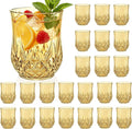 24 Pack Plastic Stemless Wine Glasses,12oz Unbreakable Vintage Elegant Drinking Glass Set,Reusable Fancy Cocktail Cups for Party, Wedding, and Bulk Events (24, 12oz-Gold)