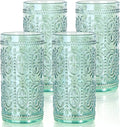 abrwyy Green Drinking Glasses Set of 4, Vintage Drinking Glasses, Colored Glassware Drinking, Highball Beverage Glasses Cup, Vintage Glassware Set for Water, Juice, Cocktail, Coffee