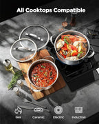 Pots and Pans Set Hybrid Stainless Steel, 10PC Nonstick Tri-Ply Cookware Set w/Frying pan, Dishwasher & Oven Safe, PFOA-Free, Metal Utensil Safe, Suitable for All Cooktops