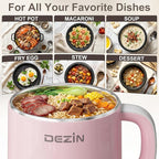 Dezin Hot Pot Electric, Rapid Noodles Cooker, Stainless Steel Electric Pot 1.6 Liter, Perfect for Ramen, Egg, Pasta, Dumpling, Soup, Porridge, Oatmeal with Temperature Control and Keep Warm Function