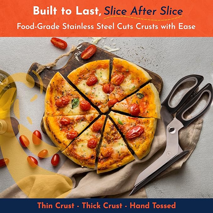 Loftern Pizza Scissors - Stainless Steel Non-Stick Kitchen Scissors Two-Piece Design Separates for Easy Cleaning - Pizza Cutter & Food Slicer with Comfort Sure-Grip and Non-Scratching Serving Base