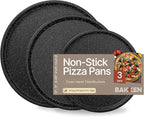 Gray Marble Non Stick Pizza Pans Set of 3 – Carbon Steel Pizza Baking Trays (9.45", 11.02", 12.99") for Oven Use, Durable, PFOA, PFOS, PTFE Free, Dishwasher Safe, Stain-resistant, Easy Cleanup