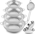 Colander Stainless Steel, 7 Piece Strainers and Colanders Set, Mesh Strainer Net Baskets with Handles, 2 Stainless Steel Plates and Fine Mesh Strainer for Kitchen Food Strain Drain Rinse Cooking