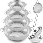 Colander Stainless Steel, 7 Piece Strainers and Colanders Set, Mesh Strainer Net Baskets with Handles, 2 Stainless Steel Plates and Fine Mesh Strainer for Kitchen Food Strain Drain Rinse Cooking