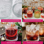 Ribbed Retro Arch Floral Clear Drinking Glasses Set of 6, (10 oz) Vintage Glassware Set by Kate Aspen| Cocktail Glass Set, Juice Glass, Water Cups | Great Hostess Gift & Gift for New Home Owners
