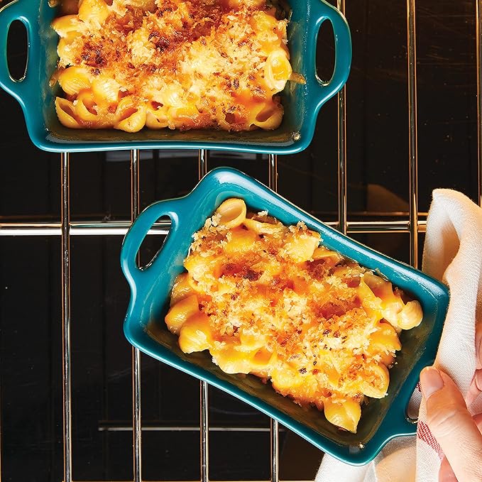 Rachael Ray Solid Glaze Ceramics Au Gratin Bakeware/Baker Set, Rectangular, 2 Piece, Teal