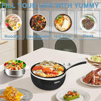 Dezin Hot Pot Electric with Steamer Upgraded, Non-Stick Sauté Pan, Rapid Noodles Electric Pot, 1.5L Mini Pot for Steak, Egg, Fried Rice, Ramen, Oatmeal, Soup with Power Adjustment