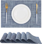 Leetaltree Deep Navy Woven Placemats Set of 6 - Heat Resistant Non-Slip Place mats for Dining Table, Washable Durable PVC Vinyl Woven Table Mats(Deep Navy, 6)