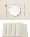 Leetaltree Wheat Placemats Set of 4 - Heat Resistant Non-Slip Place mats for Dining Table, Washable Durable PVC Vinyl Woven Table Mats（Wheat, 4）