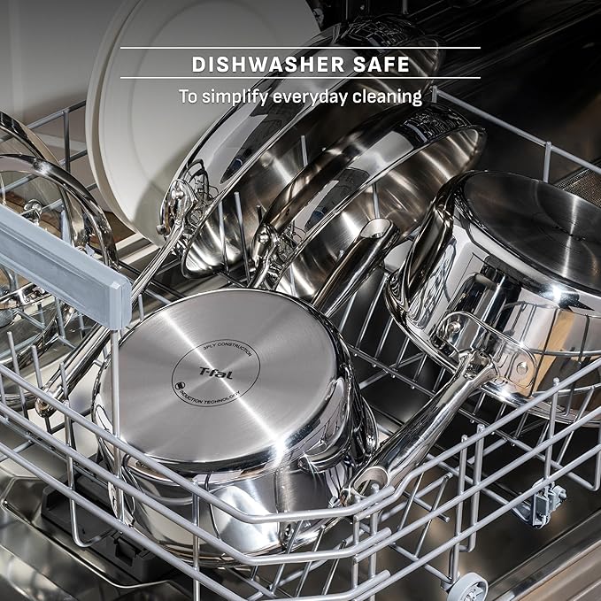 T-Fal Pro Tri-Ply Stainless Steel Cookware Set, 3-Piece Induction Cookware, Oven Safe 500F, Fast & Even Heat, Professional Quality, Durable Pots and Pans Set, Fry Pan, Silver