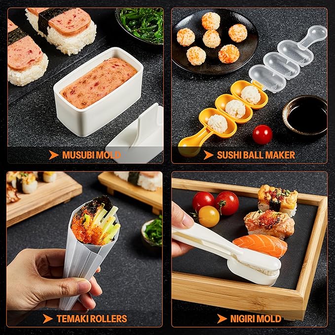 ISSEVE Sushi Making Kit, 25 in 1 Sushi Bazooka Maker with Sushi Molds, Bamboo Mat, Bamboo Chopsticks, Sushi Knife,Nigiri Mold,Onigiri Mold,Musubi mold,DIY Sushi Roller Machine