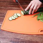 Liflicon Silicone Thick Cutting Boards Mats Set of 3pcs Foldable & Flexible Design Juice Grooves Easy Grip Handle Dishwasher Safe for Kitchen,BPA free Chif-Orange
