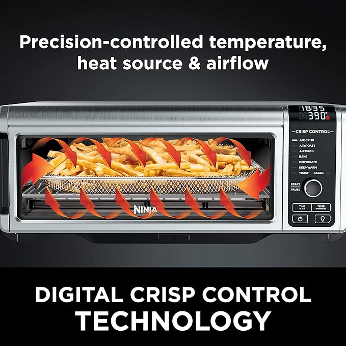 Ninja Digital Air Fry Countertop Oven, 8-in-1 Functionality, 1800W, Flip-Up Design, XL Capacity, Air Fry Basket, Wire Rack & Crumb Tray, Silver, SP101