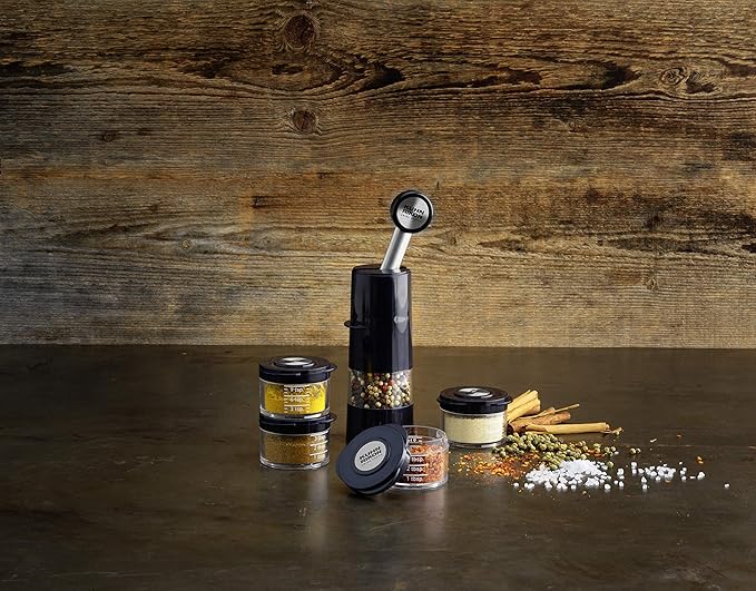 Kuhn Rikon Essential Adjustable Ratchet Grinder with Ceramic Mechanism for Salt, Pepper and Spices, 8 x 2.5 inches, Black