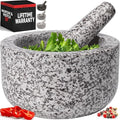 PriorityChef Heavy Duty Natural Granite Mortar and Pestle Set, 4 Cup Carved from Natural Granite, Make Fresh Guacamole, Stone Grinder Bowl, Herb Crusher, Spice Grinder, White