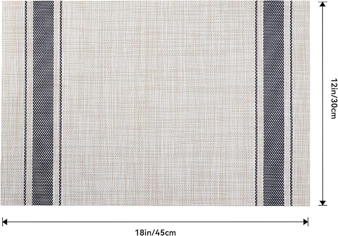 Leetaltree Khaki-Blue Placemats, Heat Resistant Non-Slip Place mats for Dining Table, Washable Durable PVC Vinyl Woven Table Mats (Set of 12)