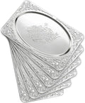 Silver Serving Trays, 6 Pcs Stainless Steel Serving Platters with Retro Engraved Design, 13.7 x 8.5 Inch for Serving Food, Appetizers, or as Decorative Accent at Home